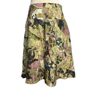 Silk embroidered‎ earth tone midi skirt by Chicos, small
